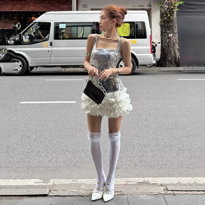 Women Clothing Fall Sexy Sling Sequin Contrast Color Slim Fit Dress Bella Mia