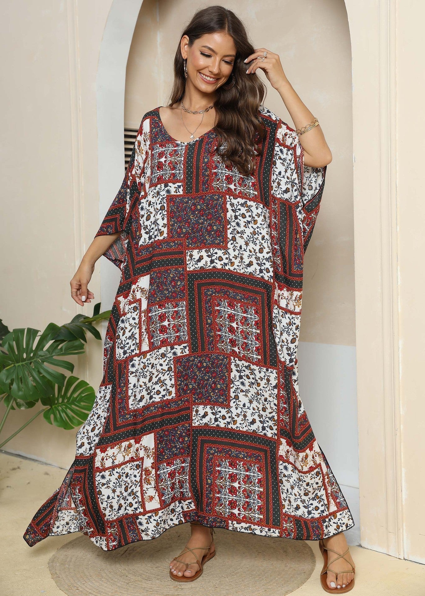 Women Dress Women Clothing Ethnic Print Loose Blouse Beach Holiday Split Mop Dress Bella Mia