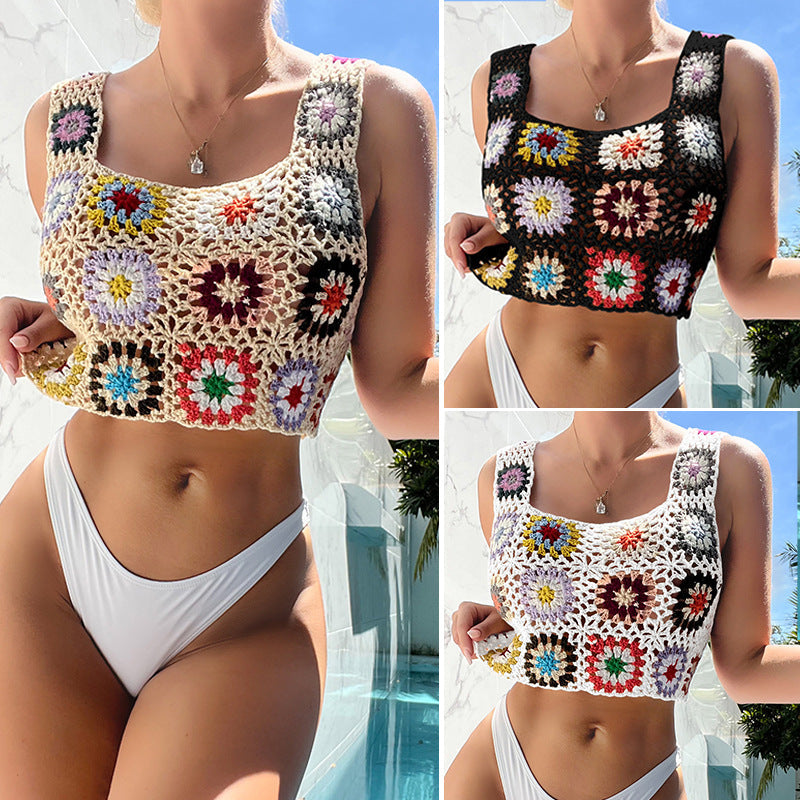 Hand Hook Floral Block Knitted Sling Lady Sexy Seaside Swimwear Vacation Bikini Small Sling Crochet hook Bella Mia