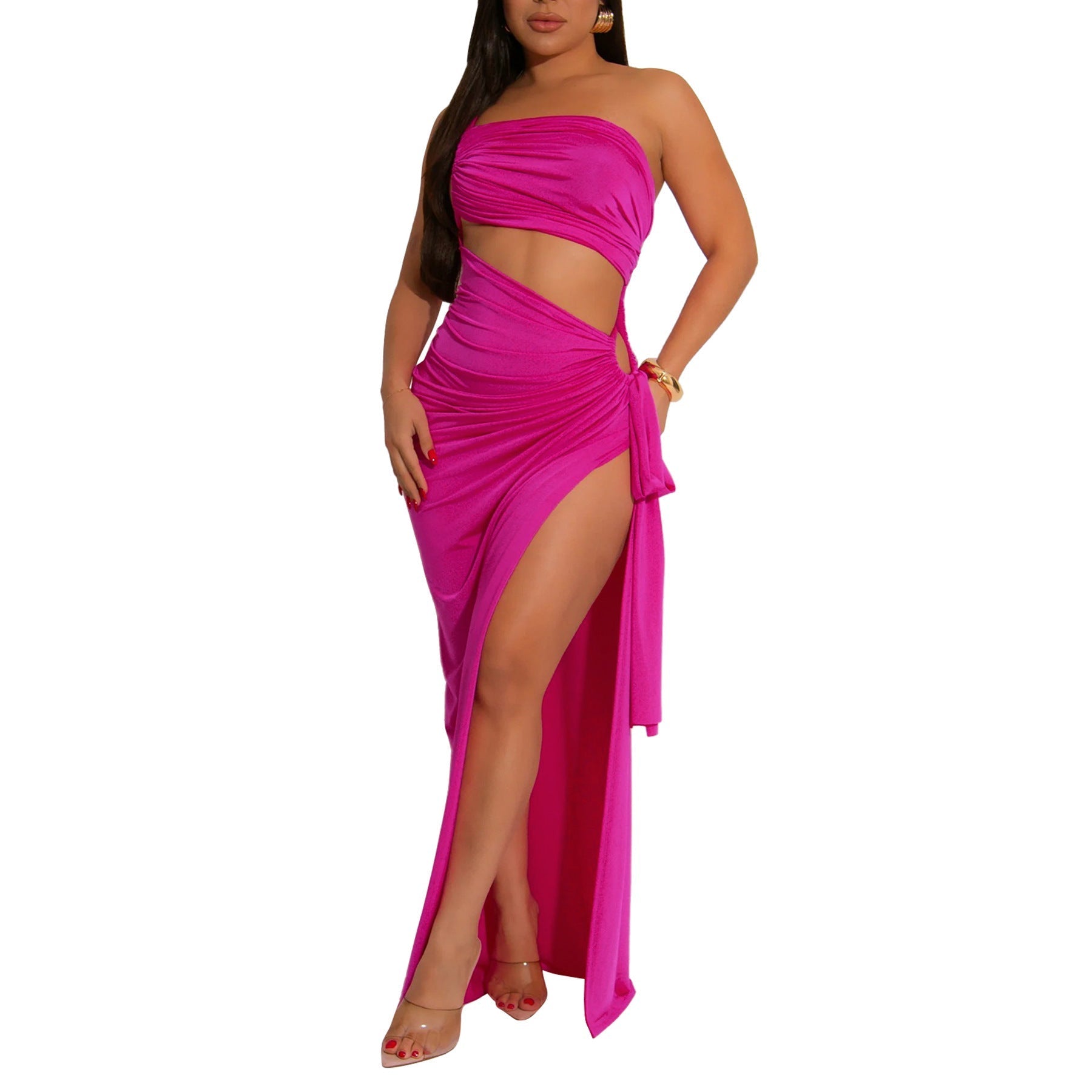 Supply Women Wear Solid Color Diagonal Collar Sexy Tube Top Split Dress Bella Mia