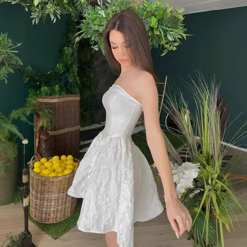 Women Clothing Tube Top Dress High Grade Jacquard Three Dimensional Fabric Sexy off Shoulder Waist Hem Dress Bella Mia