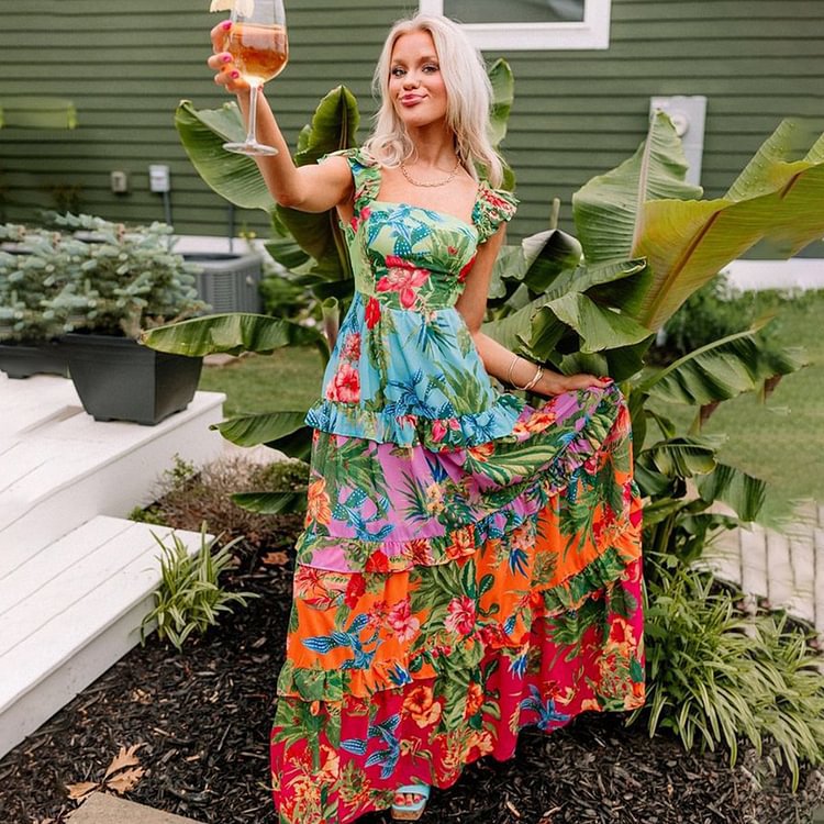 French Flying Sleeve Printed One Piece Swimsuit Women Cake Skirt Bella Mia