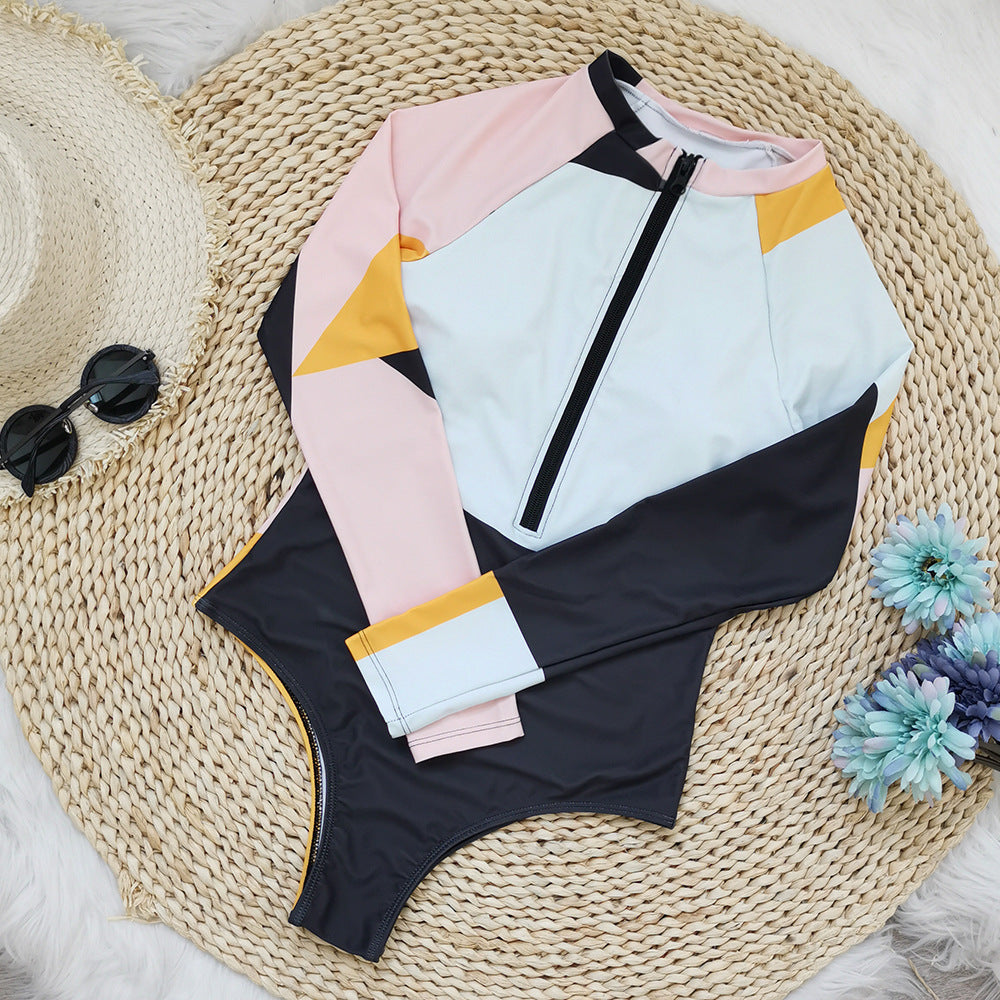Long Sleeve One Piece Swimsuit Women Surfing Suit Integrated Multi Color Mosaic Zipper Bella Mia