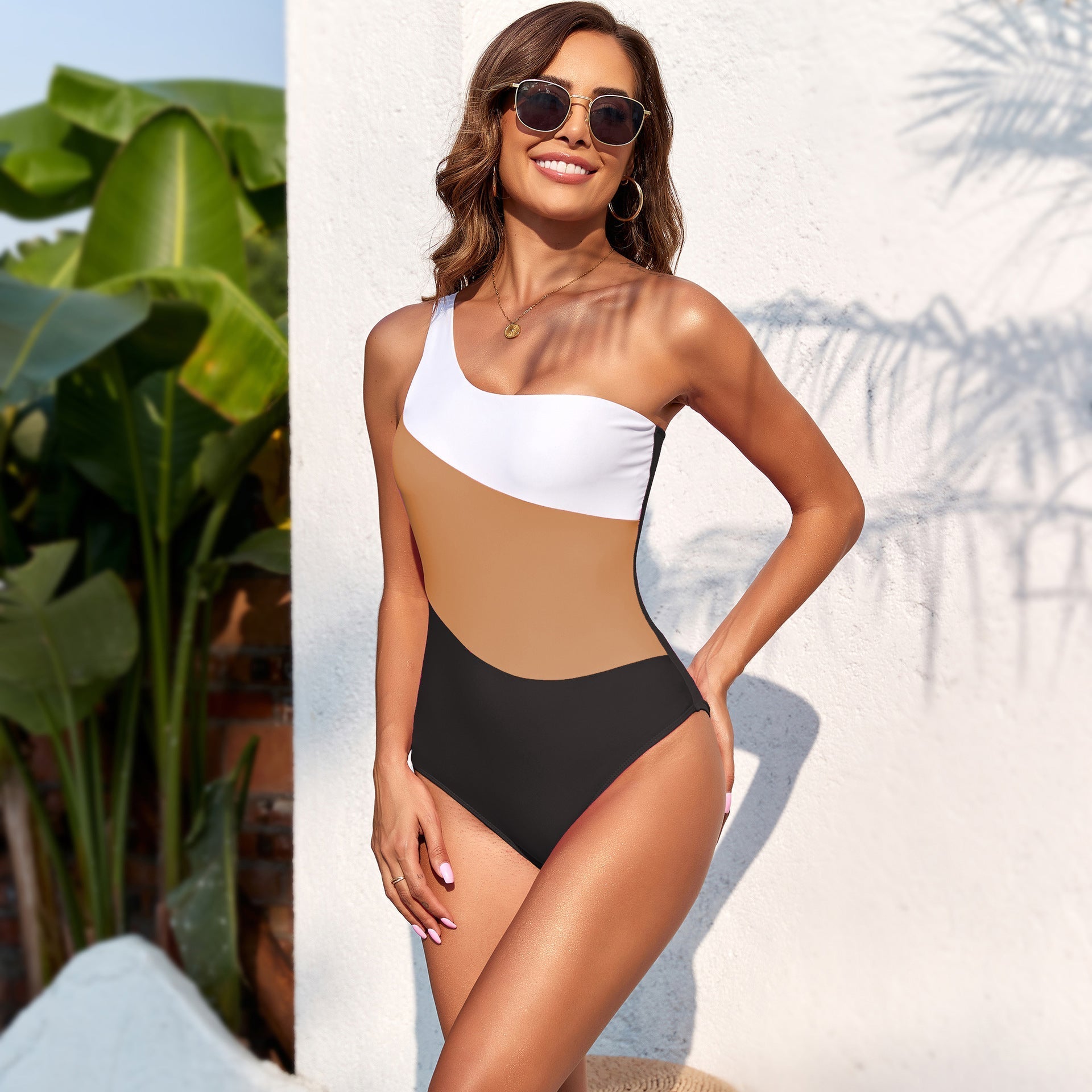 Swimsuit Solid Color Stitching One Piece Swimsuit Women Swimwear Bella Mia