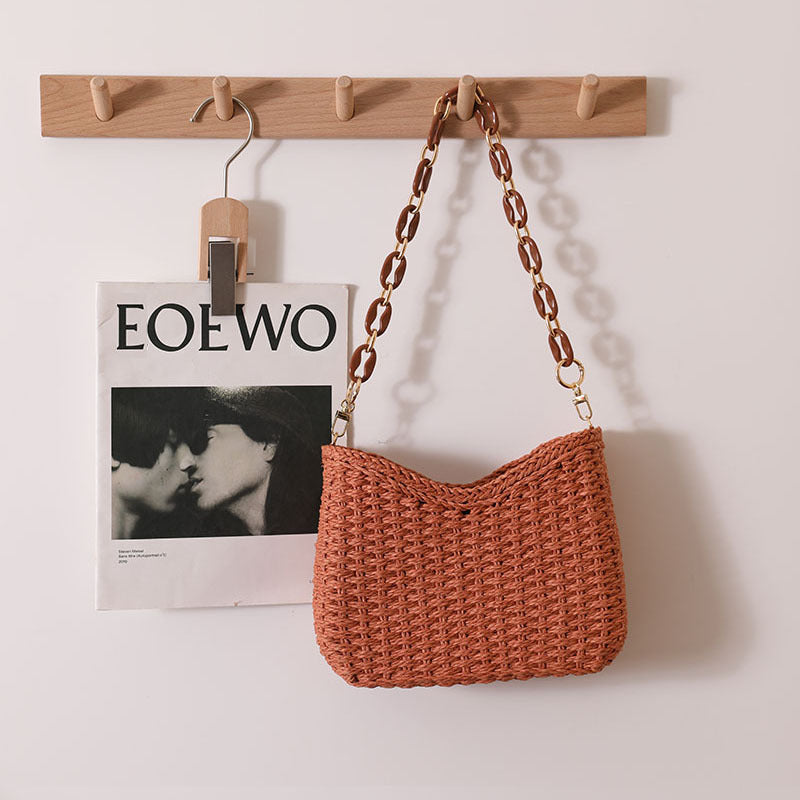 Fresh Purple Straw Bag Woven Bag Women Bag Shoulder Solid Color Straw Bag Seaside Vacation Beach Bag Bella Mia