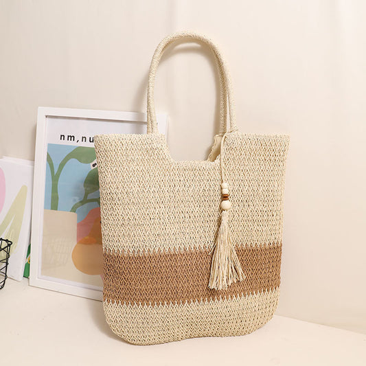 Woven Two Tone Tassel Woven Bag Shoulder Bag Casual Straw Bag Casual Women Bag Beach Bag Bella Mia
