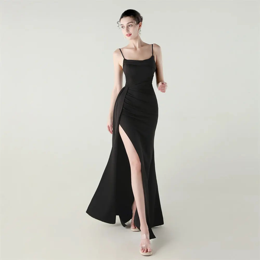 Camisole Tube Top Satin Pleated Fishtail High Slit Evening Dress Elegant Slim Dress for Dinner Ceremony Bella Mia