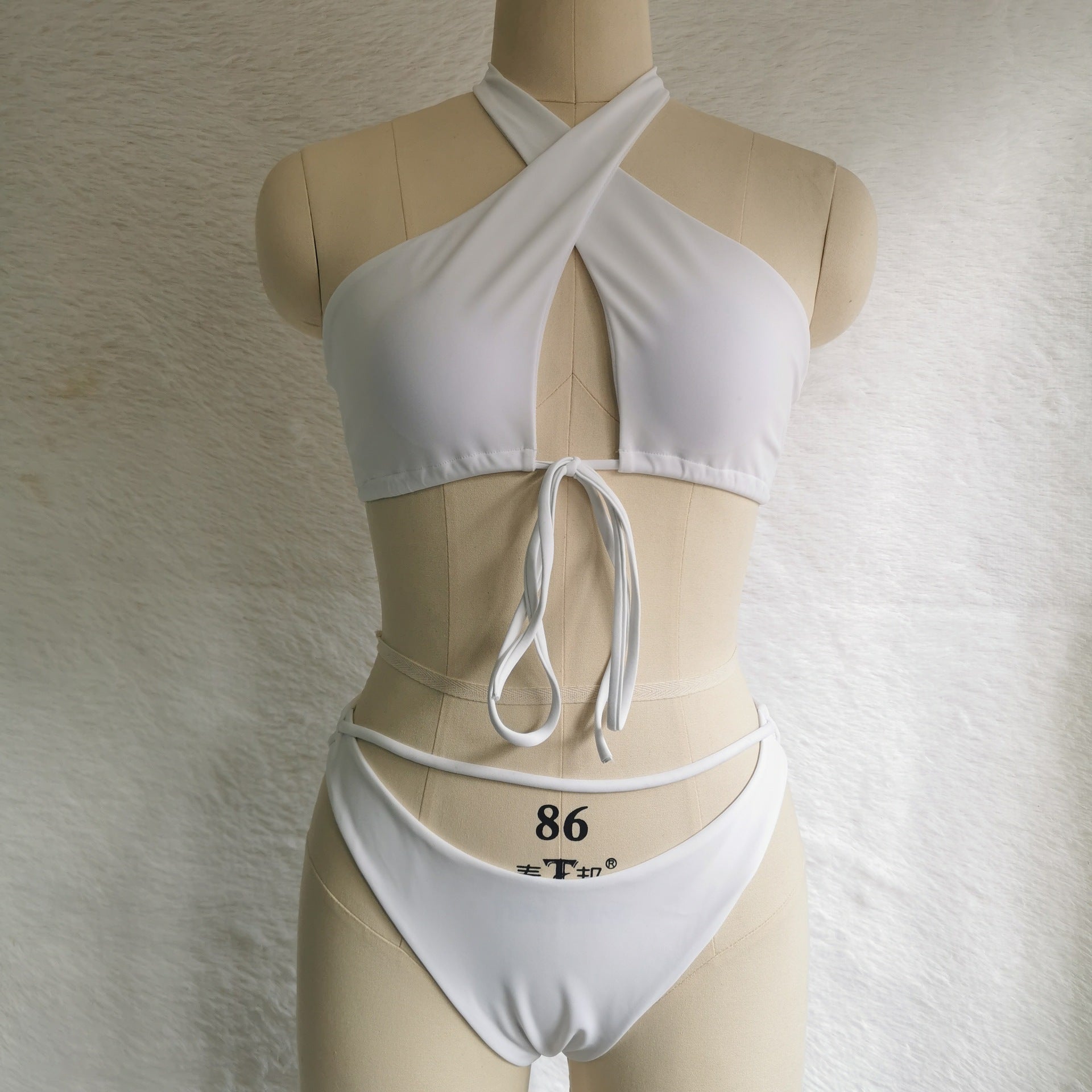 Split Tether Criss Cross Halterneck Bikini Sexy Swimsuit Bikini Solid Color Swimsuit Bella Mia