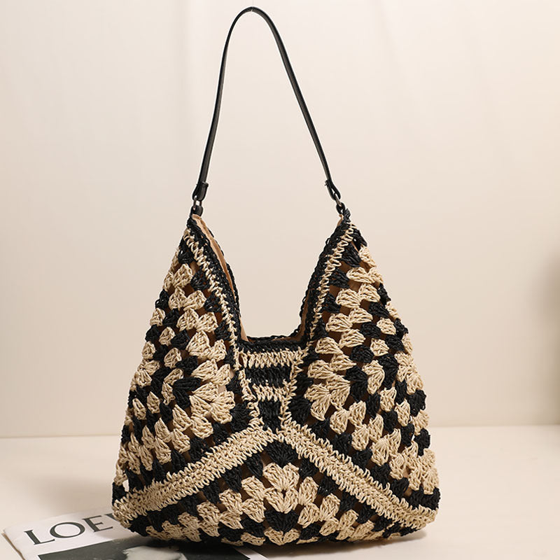 Casual Hollow Out Cutout Shoulder Straw Bag Triangle Large Capacity Straw Bag Woven Bag Vacation Beach Bag Women Bag Bella Mia