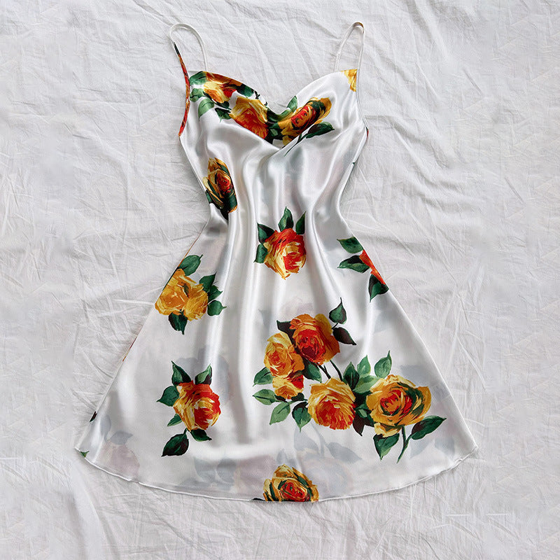 Summer Dacron Camisole Sleeveless Dress Sexy Printed Backless Slip Dress Nightdress Bella Mia