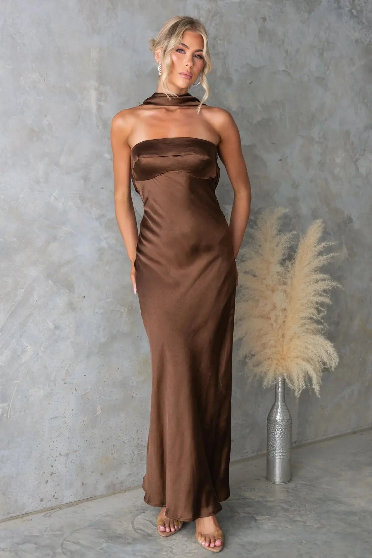 Summer Women Clothing Sexy Halter Satin Mercerized Maxi Dress Bella Mia