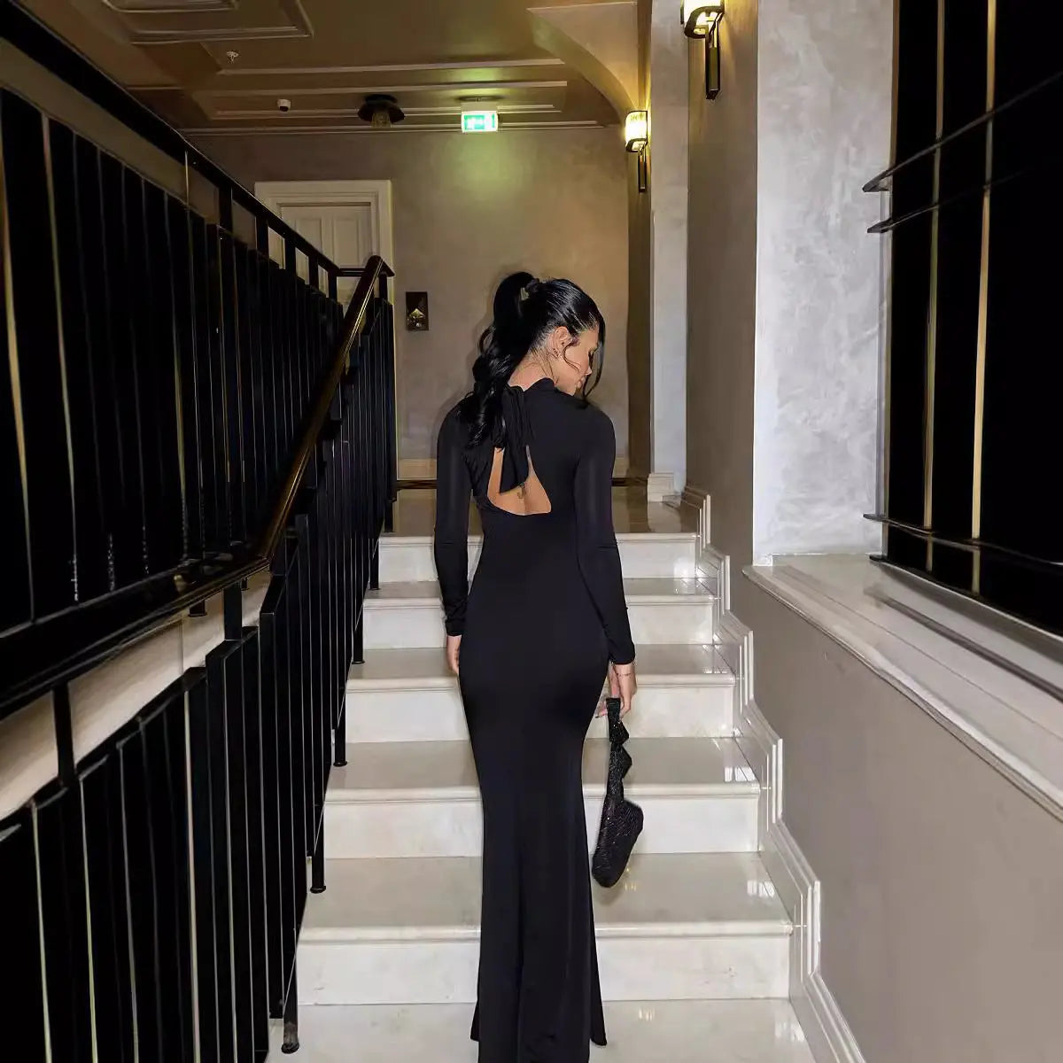 White Socialite Maxi Dress With Cutout Front Tie 3D Floral Long Sleeve Bella Mia