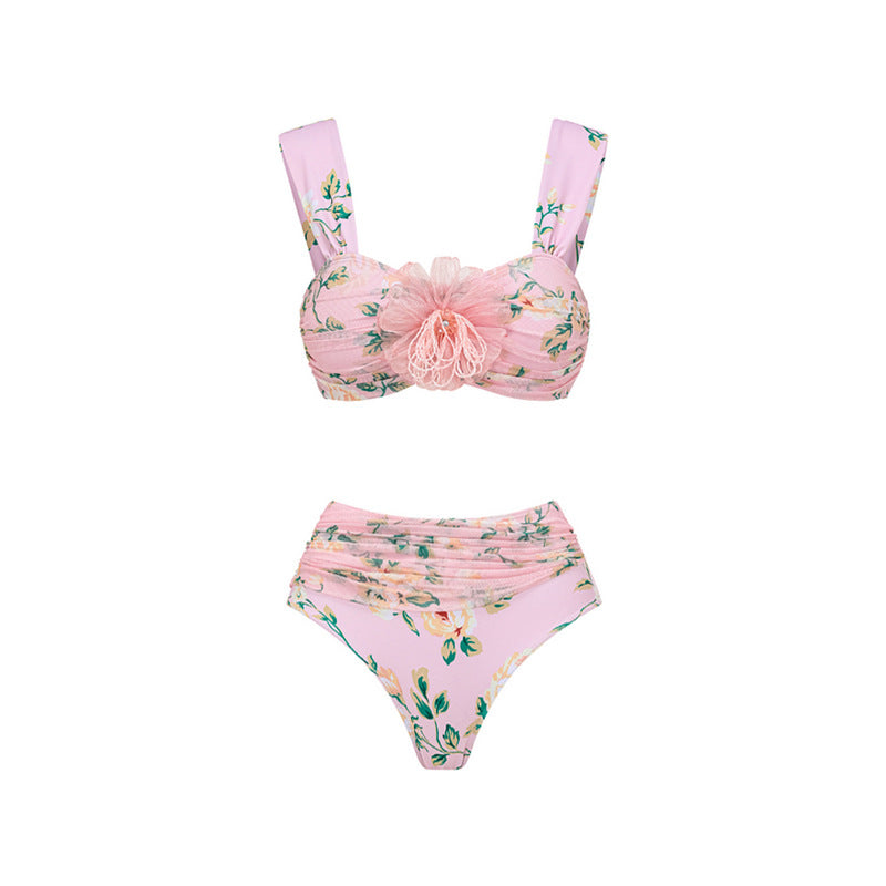 Floral Decorative Mesh Split Swimsuit Women High Waist Bikini Umbrella Skirt Bella Mia