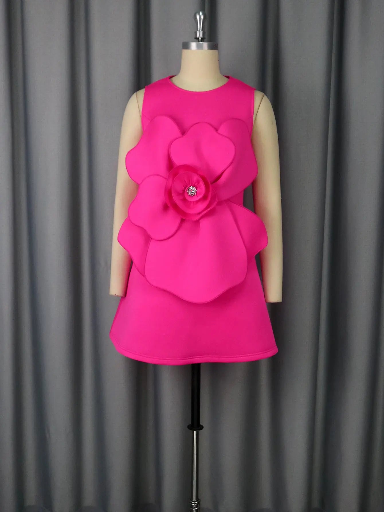 Crew Neck Sleeveless Dress Three Dimensional Floral a Swing Slim Fit Socialite Party Evening Dress Bella Mia