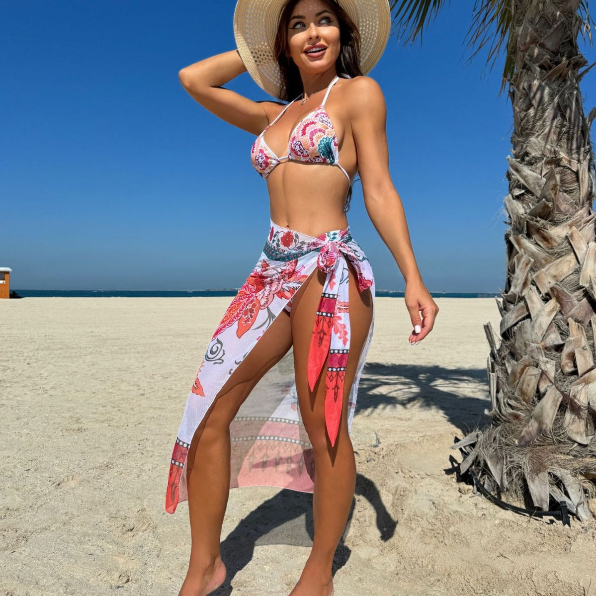 Three Piece Set Floral Printing Customized Mesh Three Piece Set Swimwear Swimsuit Bikini Bikini Bella Mia