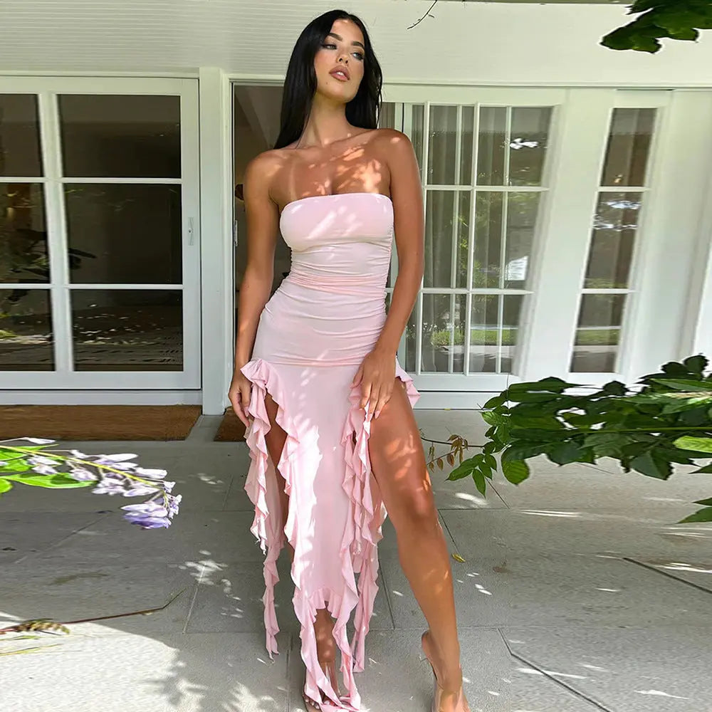 Women Clothing Summer Hollow Out Cutout out Cropped Wave Lace Bandeau Sexy Dress Bella Mia