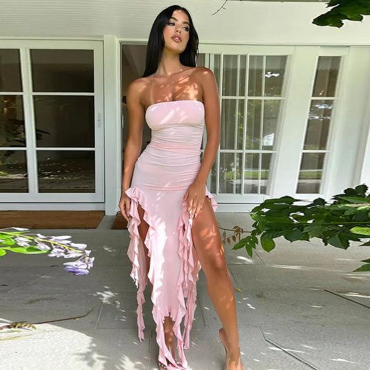 Women Clothing Summer Hollow Out Cutout out Cropped Wave Lace Bandeau Sexy Dress Bella Mia