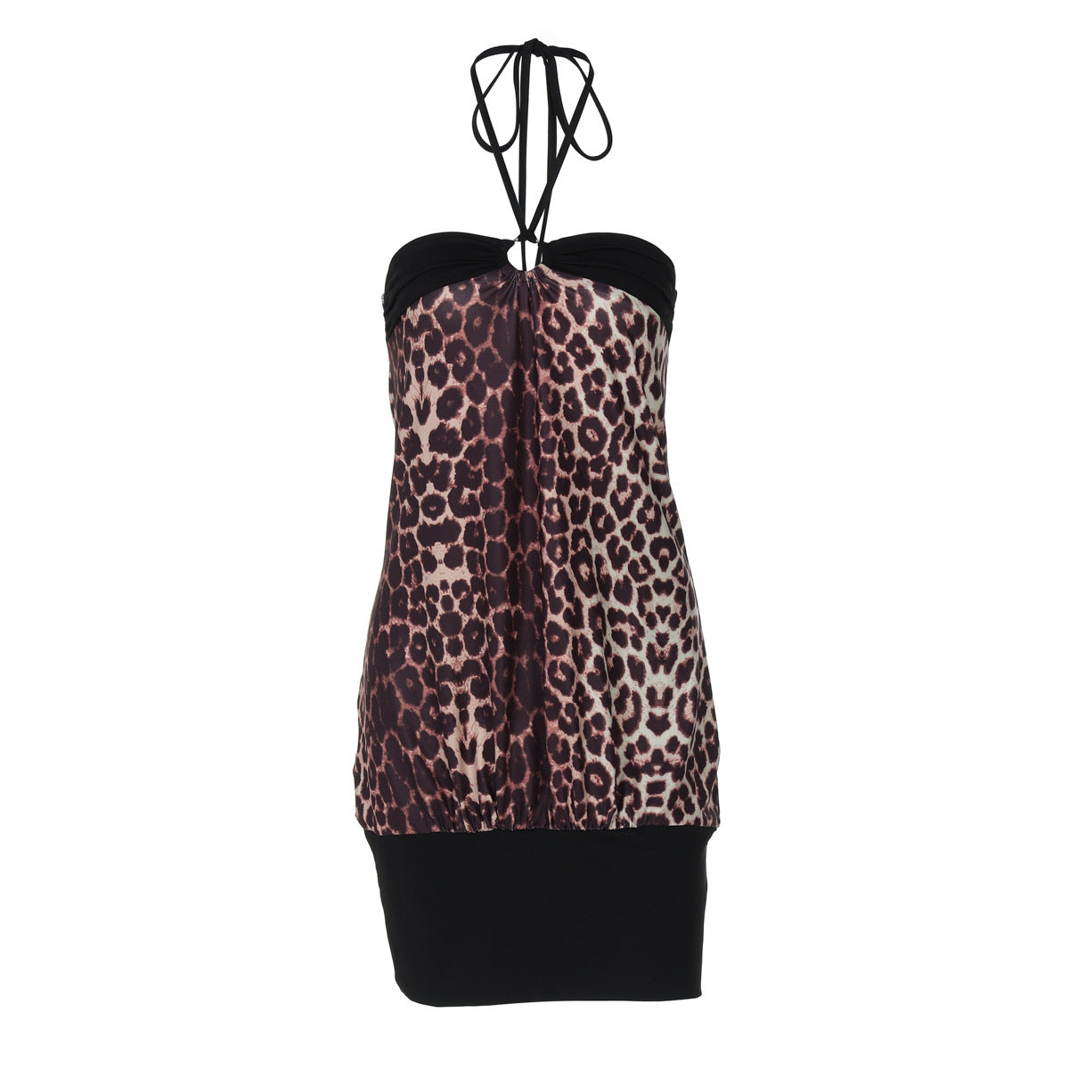 Women Clothing Summer Lace Halter Leopard Splicing Short Sexy Sheath Dress Bella Mia