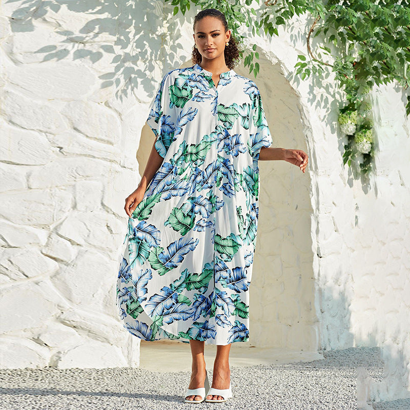 Rayon Breasted Shirt Beach Cover up Long Vacation Dress Swimsuit Outwear Blouse Bella Mia