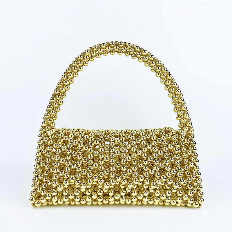 Pearl Bag Women Hand Woven Acrylic Beaded Bag Retro Fairy Small Handbag Triangle Wrist Bag Bella Mia