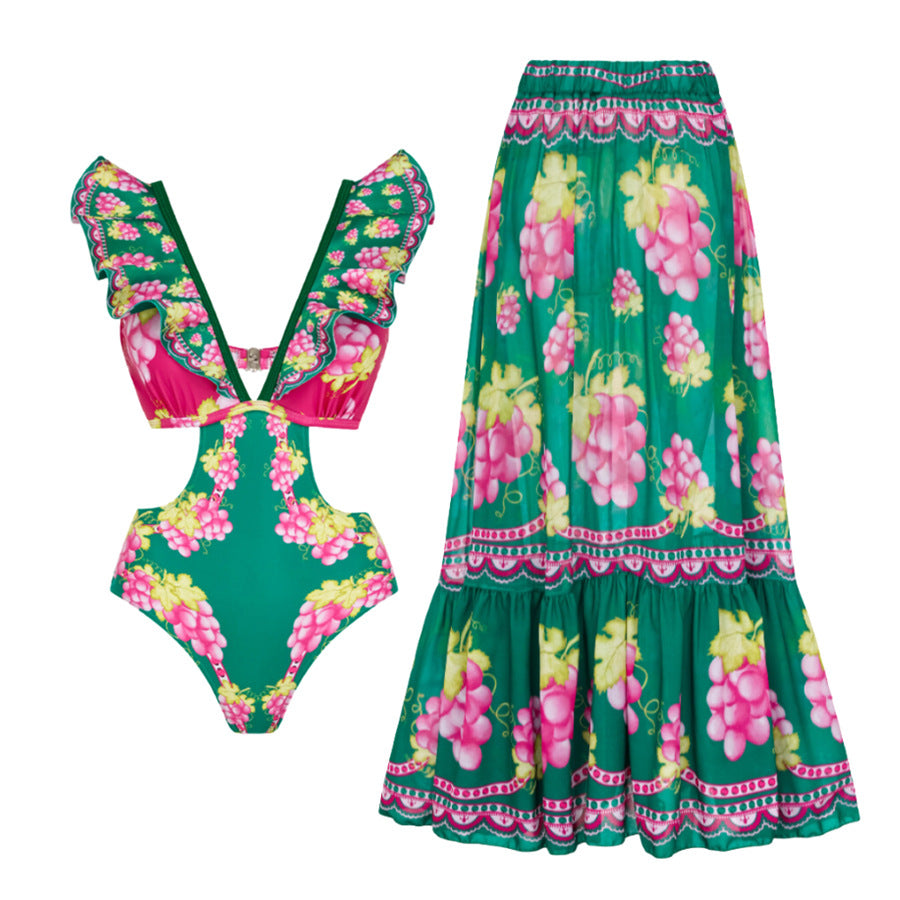 Ruffled One Piece Swimsuit Vacation Women Bella Mia