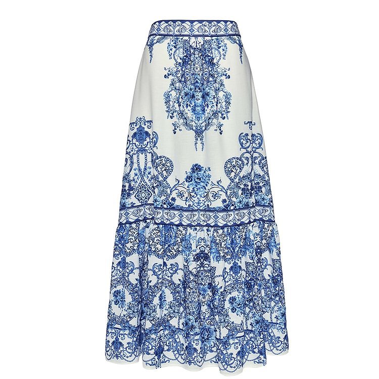 Bow Bandage Blue White Porcelain Printed One Piece Swimsuit Women Set Dress Bella Mia