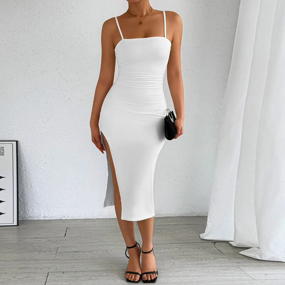 Arrival Suspender Dress Summer Sexy Suspender Sheath Backless Slit Dress Bella Mia