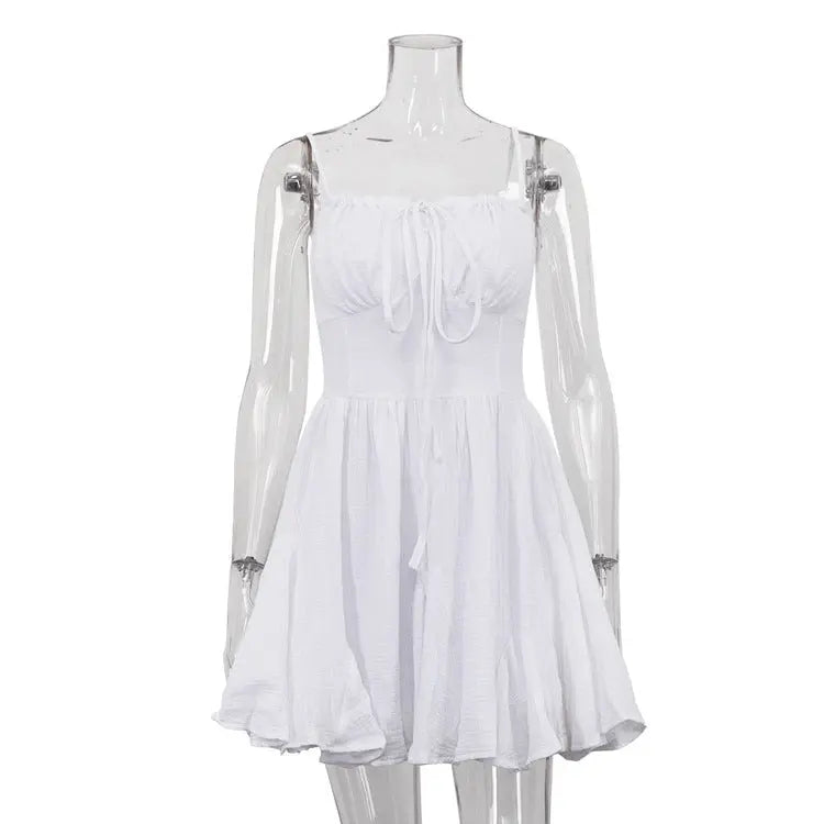 Cotton Champray Lace up Sexy Tube Top Suspender White Words Dress Women Bella Mia