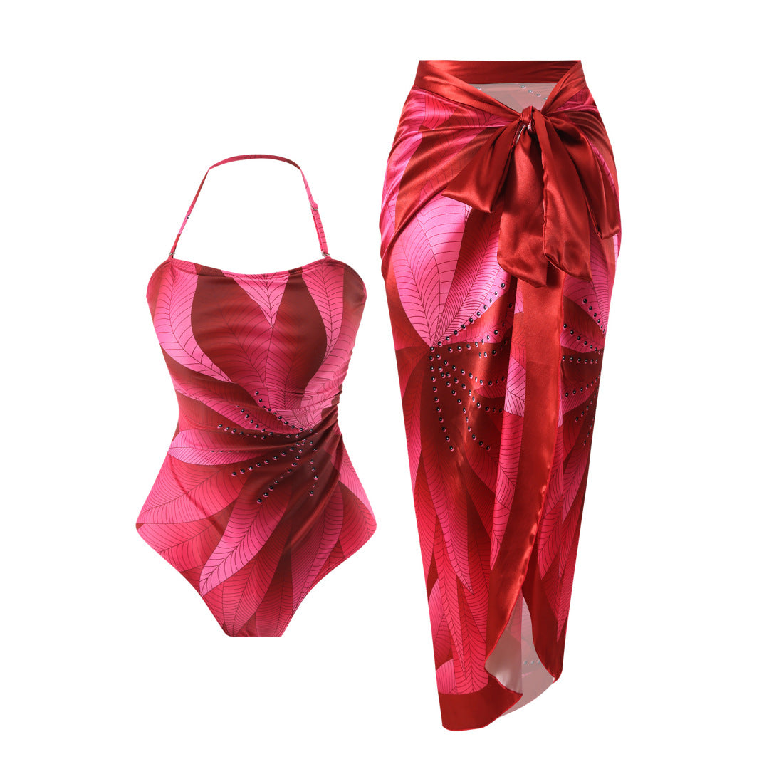 Conservative Swimsuit Digital Printed Belly Covered Halter Gauze Swimsuit for Women Bella Mia