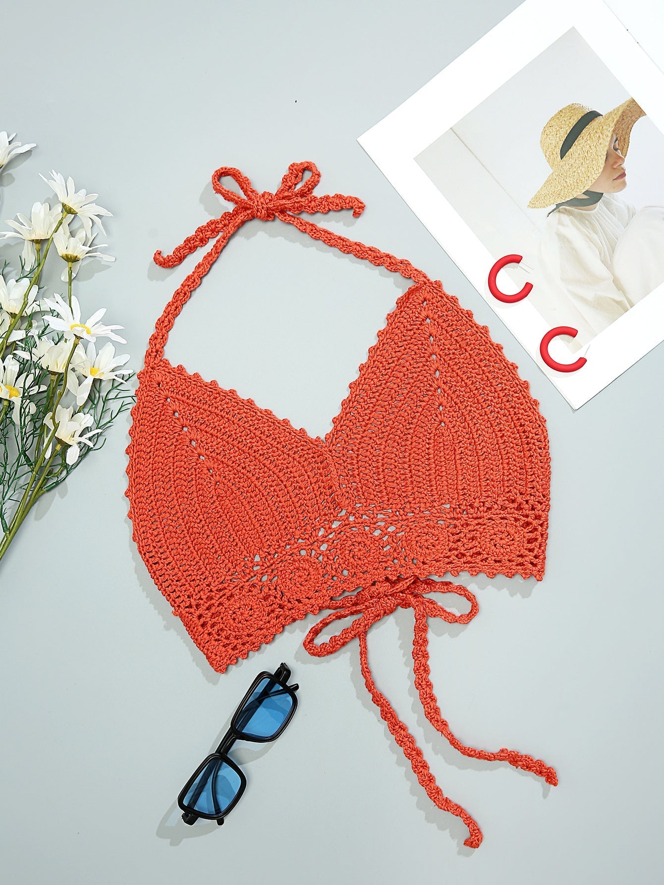 Hand Crocheting Knitted Strap Halter Bikini Top Beach Sexy Backless Bra Swimsuit Crochet hook Bella Mia