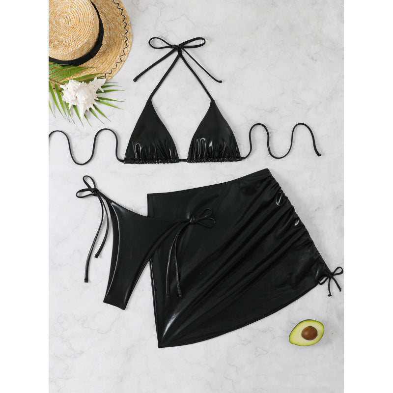 Swimwear Women Bronzing Three Piece Sexy Bikini Solid Color Metal Split Triangle Bag Beach Swimsuit Bella Mia