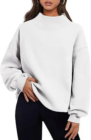 Women Fleece Shirt Thick Half Turtleneck Loose Casual Sweatshirt Autumn Winter Bella Mia