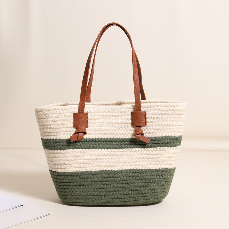 One Shoulder Cotton Thread Woven Bag Large Capacity Tote Straw Bag Vacation Beach Women Bag Bella Mia