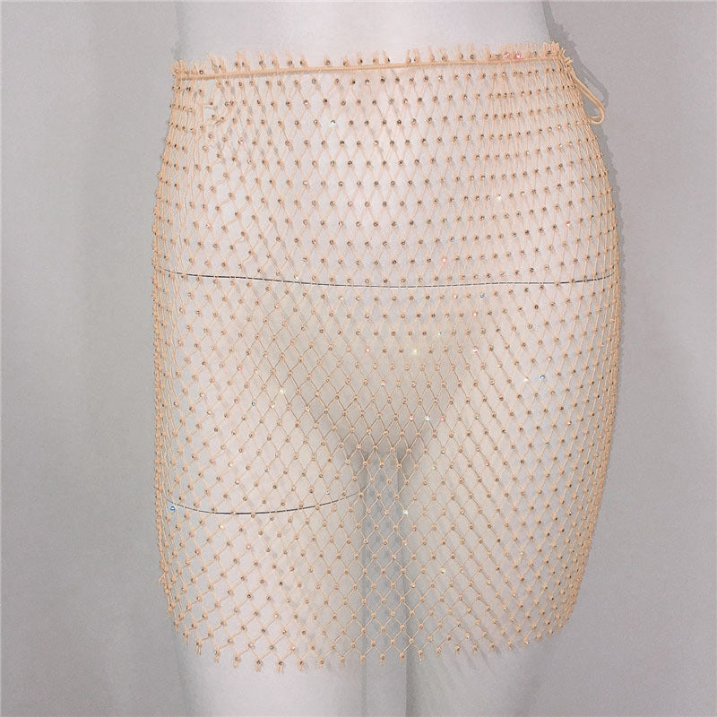 Women Clothing Sexy Fishnet Rhinestone Skirt Sweet Spicy Mini Skirt Rhinestone Miniskirt Women Bella Mia