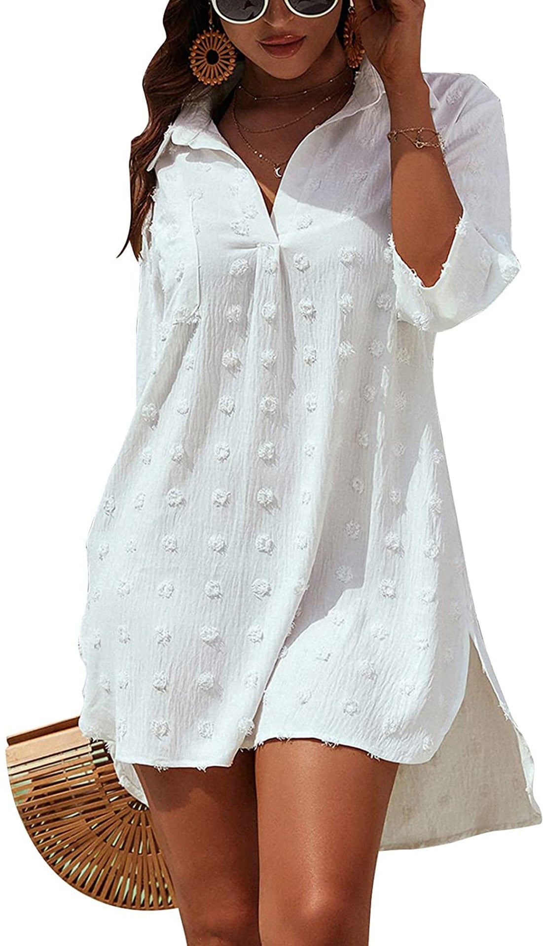Women Clothing Dress Jacquard Irregular Asymmetric Lace Shirt Slip Dress Blouse Bella Mia