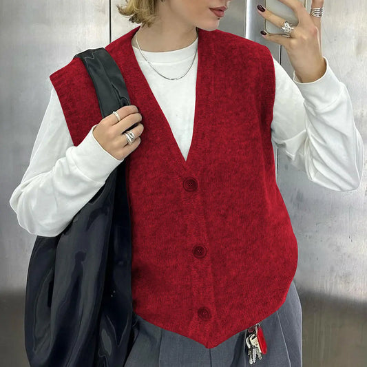 Casual Button Vest Women Polyester Jersey Crew Neck Loose Fit Top Bella Mia