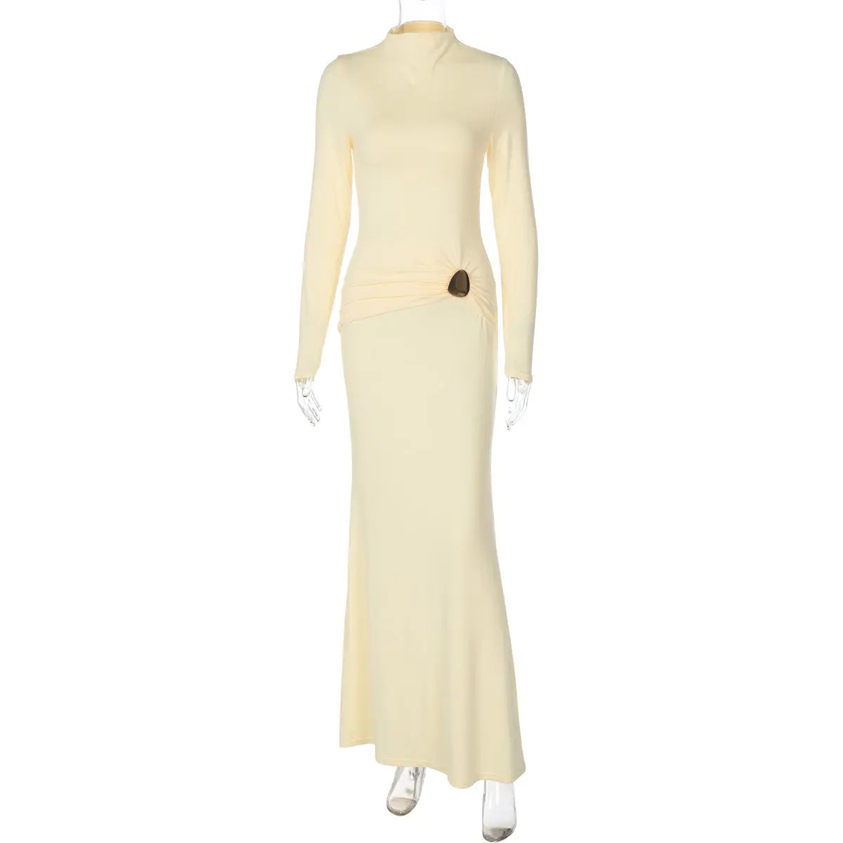 Women Clothing Autumn Suede Solid Color Long Sleeve Pleated Fishtail Dress Slim Dress Bella Mia