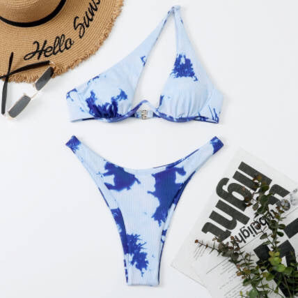 Sexy Women Seperated Swimwear Solid Color One Shoulder Underwire Bikini Bella Mia