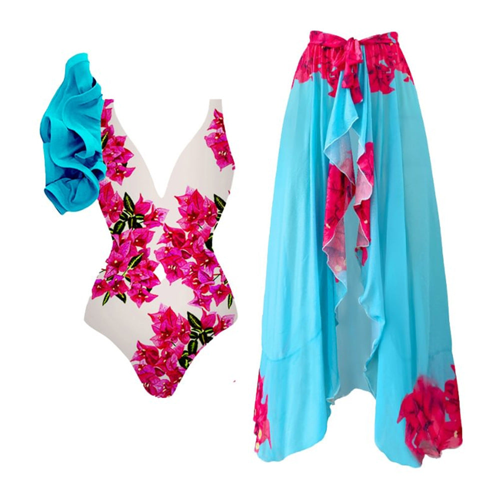 Printing One Piece Women Swimwear Suit European, French Retro Cover Belly Slimming Swimsuit Bella Mia