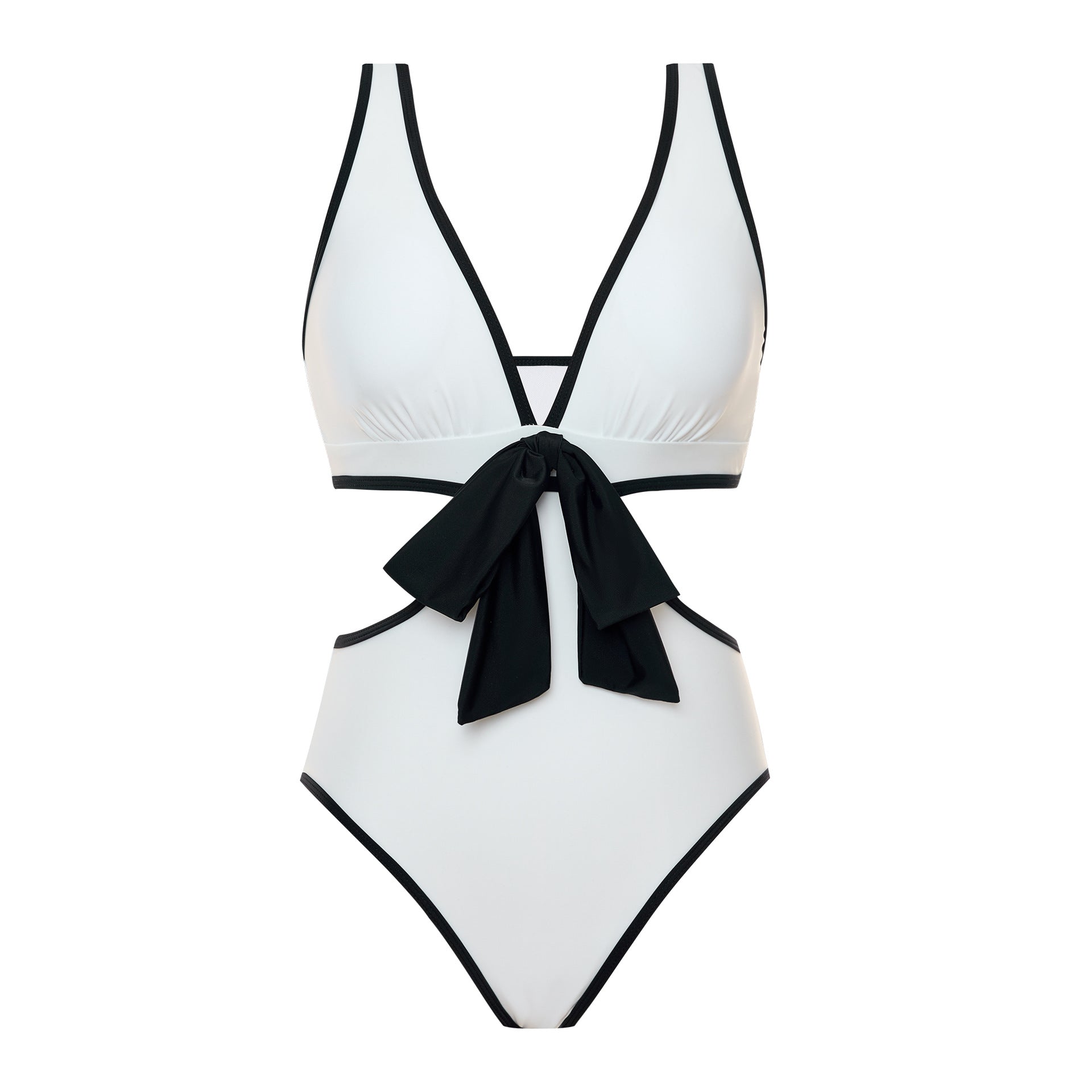 Sexy Swimsuit Women Slim Fit Slimming Siamese Triangle Solid Color Black White Patchwork Nylon Swimsuit Bella Mia