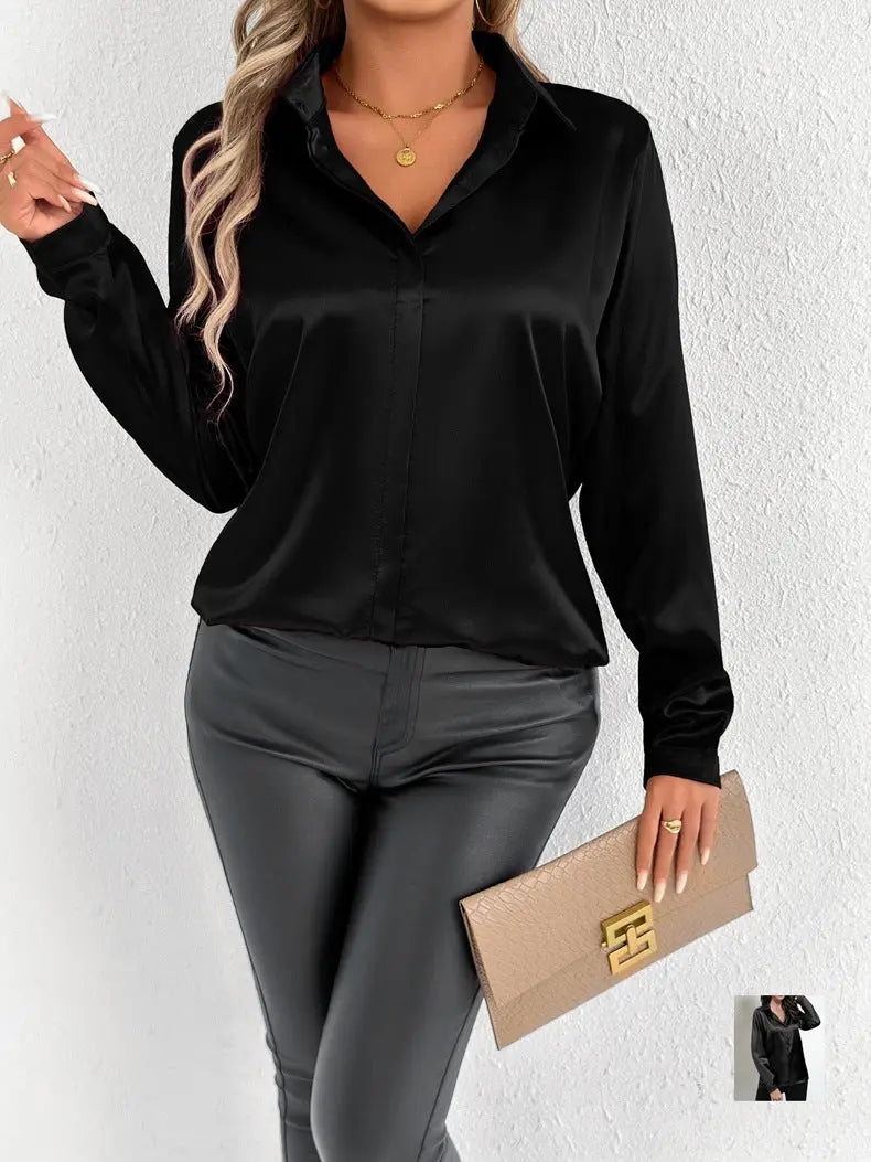 Women Clothes Clothes Spring Summer Satin Shirt Shirt Long Sleeve Satin Top Bella Mia