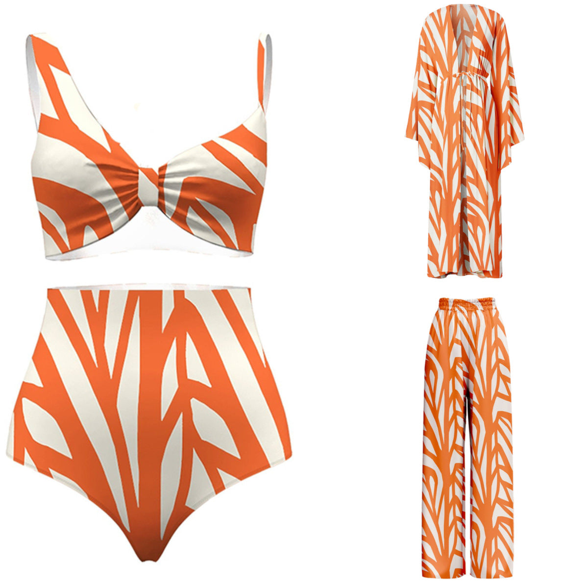 Three Piece Set Split Swimsuit Striped Printed Blouse Sun Protection Swimsuit Bella Mia