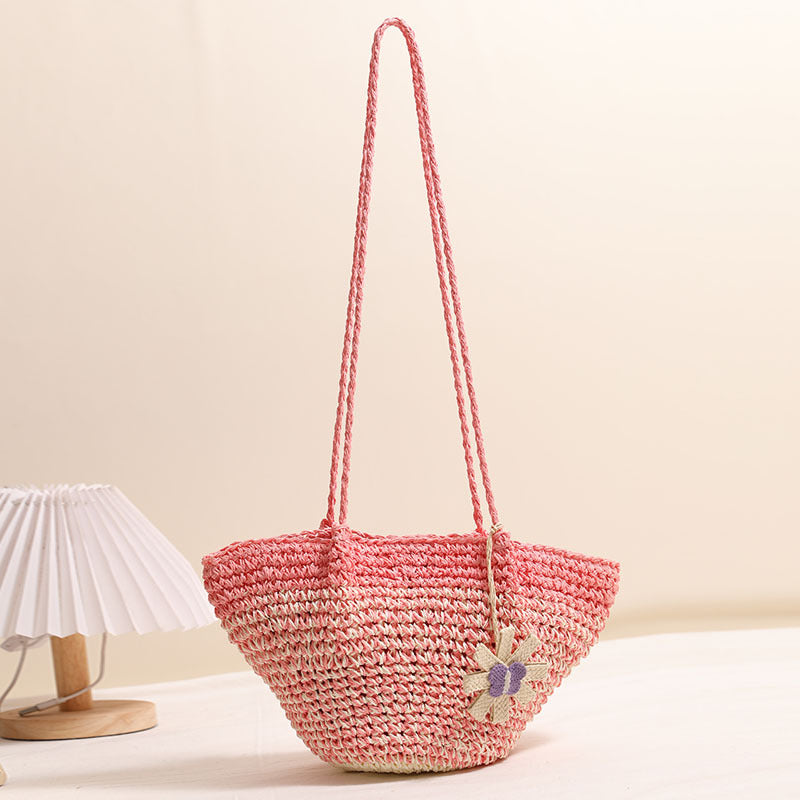 Fresh Floral Straw Bag Niche Gradient Color Straw Bag Woven Bag Vacation Beach Bag Shoulder Bag Bella Mia