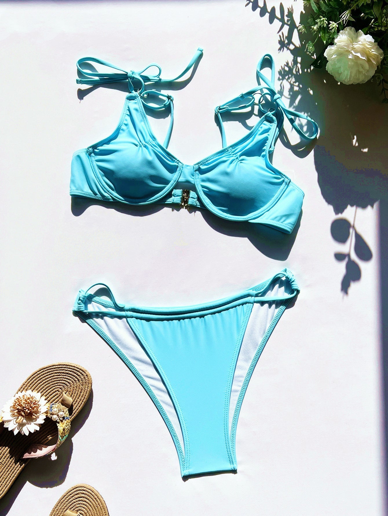 Bikini Underwire Swimsuit Sexy Swimwear Women Gathering Swimwear Solid Color Bikini Bella Mia