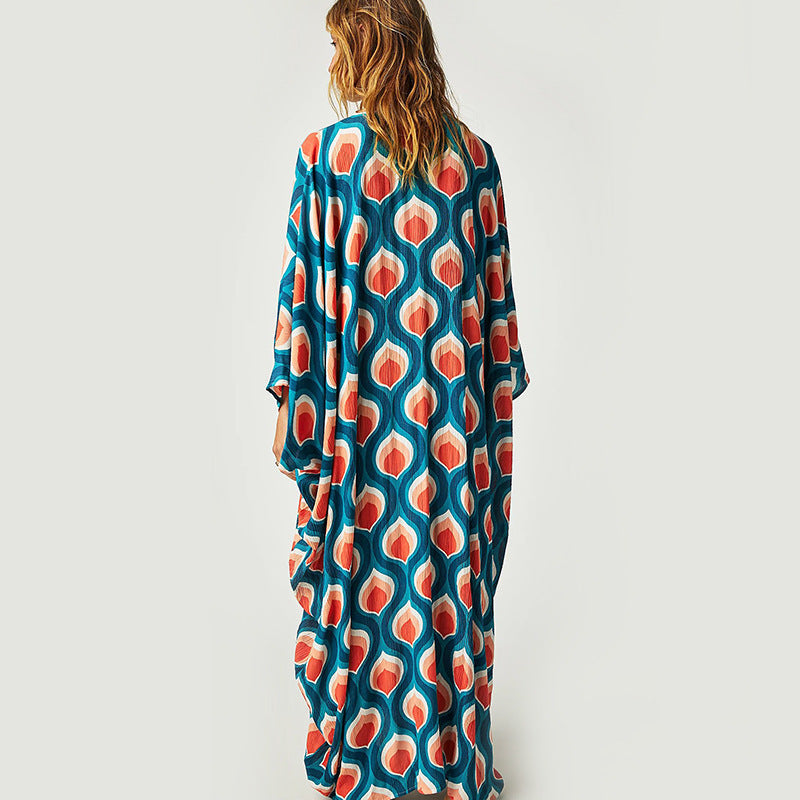 Summer Beach Dress Women Casual Vacation Printed Pullover Bikini Swimsuit Blouse Sun Protection Clothing Bella Mia