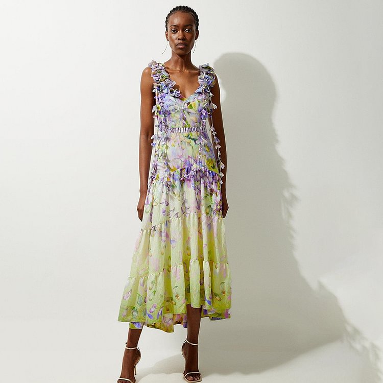 3D Floral Decorative Printed Tassel One Piece Swimsuit Women Clothes Bella Mia