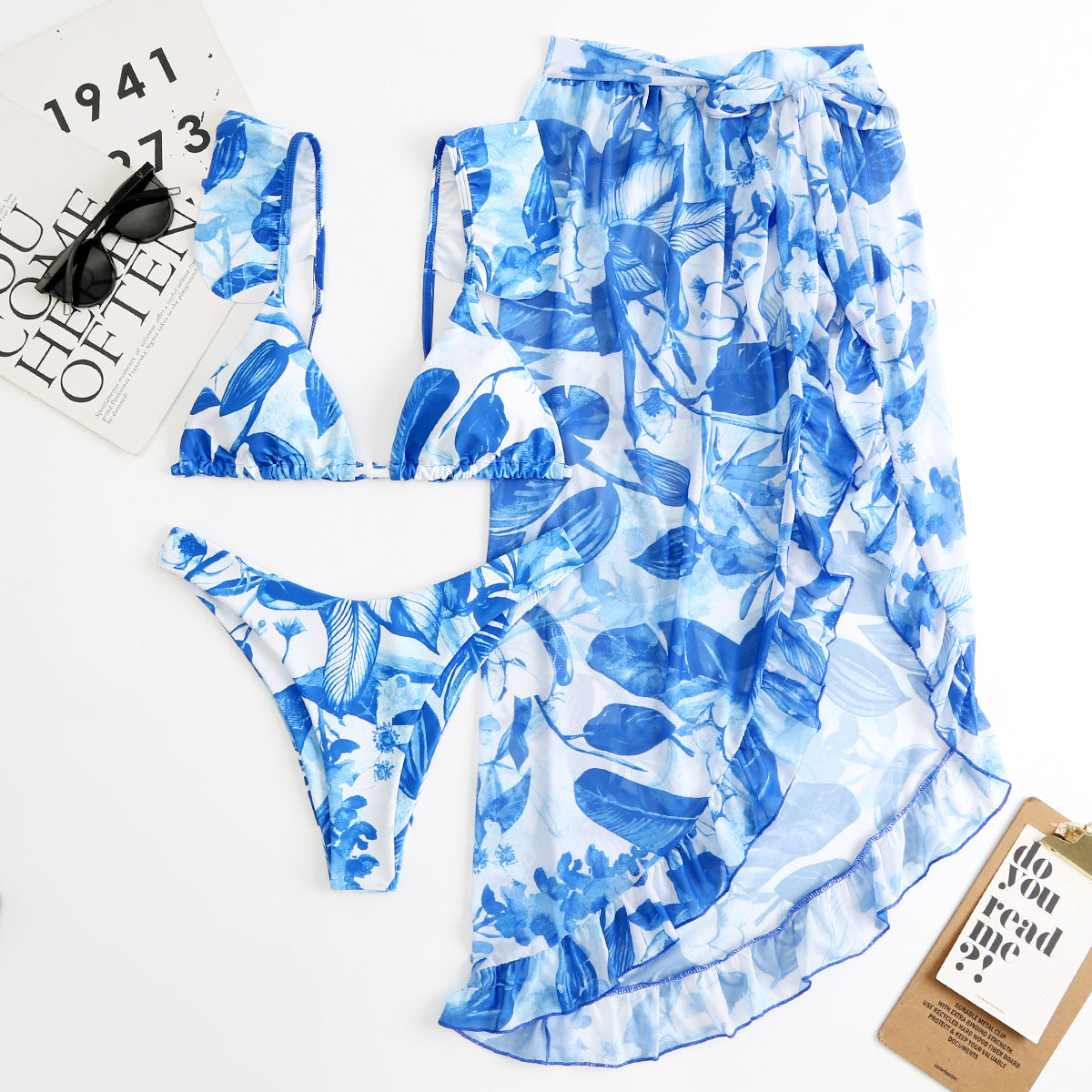 Women Printed Split Sexy Double Sided Mesh Triangle Bikini Swimsuit Three Piece Set Bella Mia