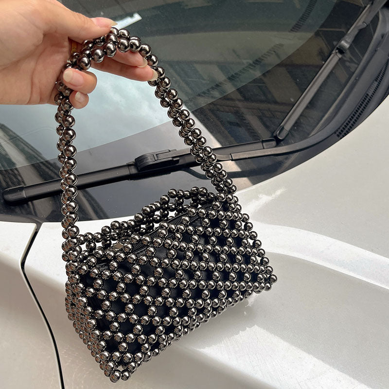 Trendy Hollow Out Cutout Shiny Crystal Handmade Beaded Woven Bag Portable Underarm One Shoulder Crossboby Bag Bella Mia