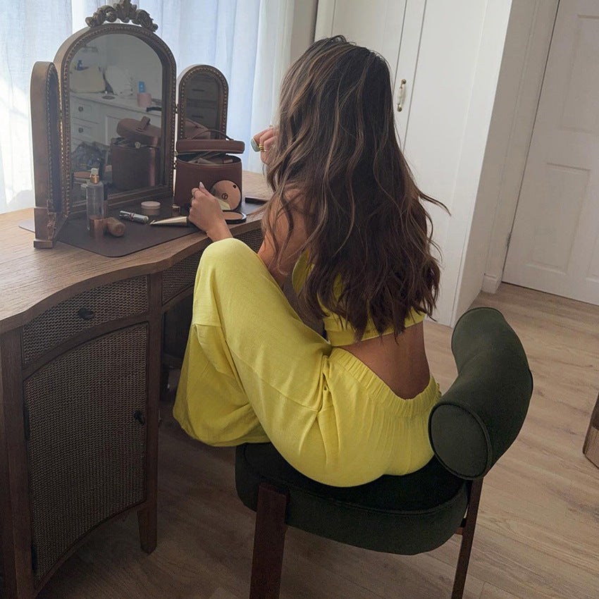 Summer Casual Trousers Suspenders Vest Two Piece Set Women Pajamas Casual Wear Bella Mia