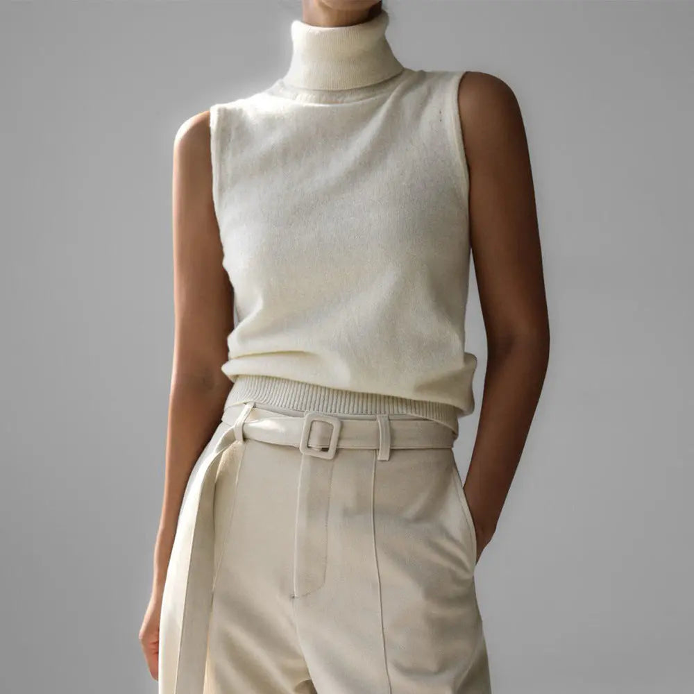 Knitted Sleeveless Vest Autumn High Neck Vest Sweater Minimalist Vest Top Women Bella Mia